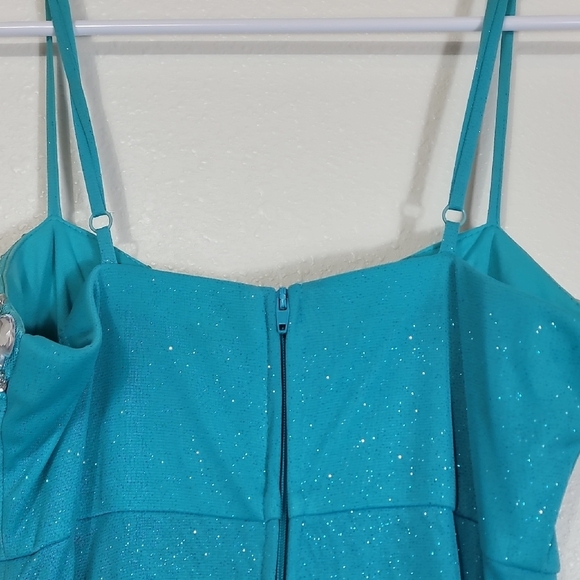 Y2K B Darlin Sparkly Teal Prom Dress XS/S Glitter Fairycore Jewel Gown 0/2 90s - Picture 6 of 10